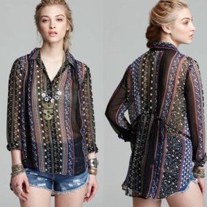 Free People / Sheer Button Down Boho Blouse